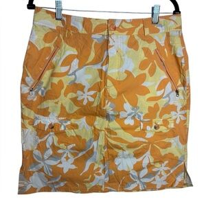 Columbia Women's Ripstop Skirt Orange Yellow Floral Pockets Size 10